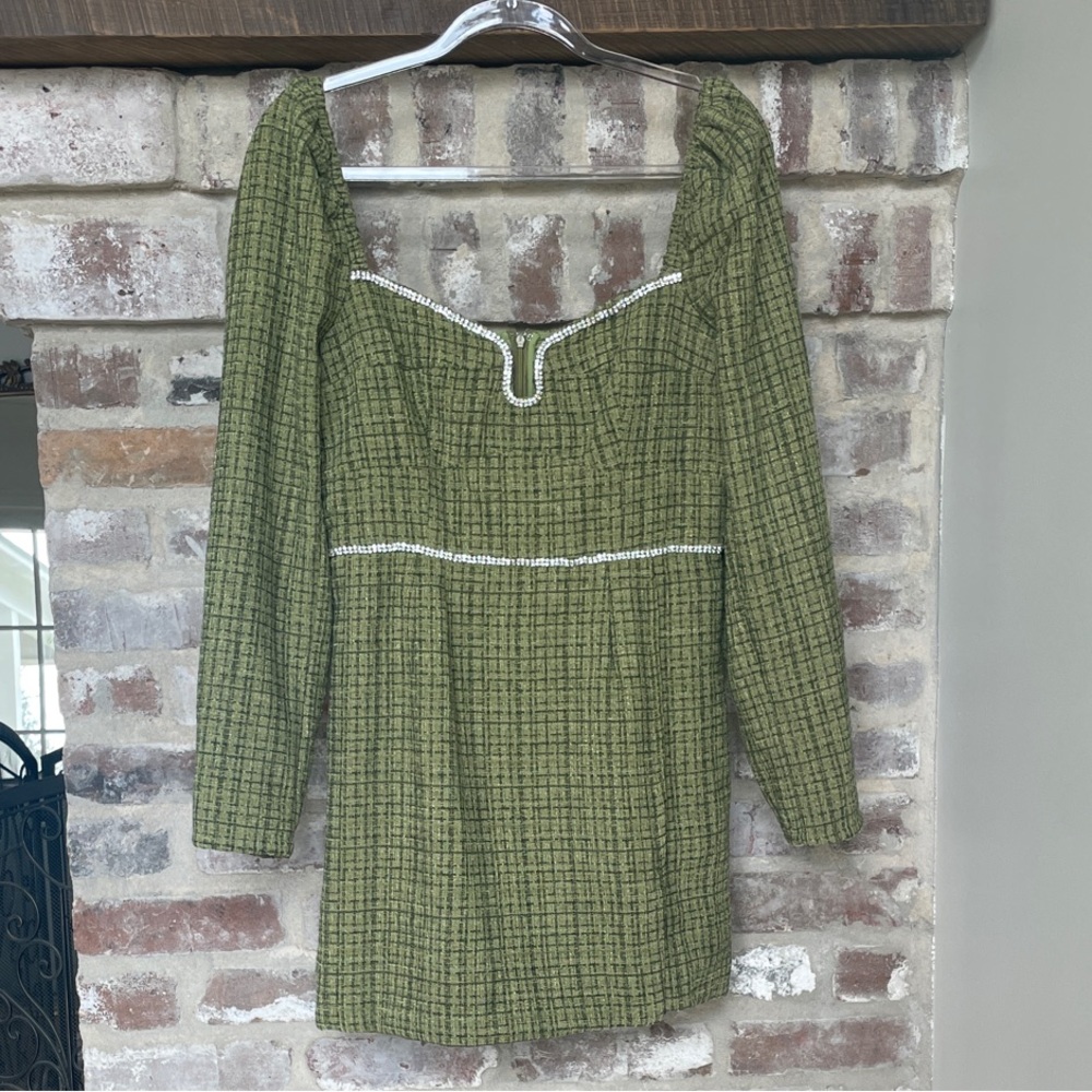 Elegant Green Tweed Dress
